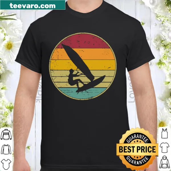 Vintage silhouette of a windsurfer in action