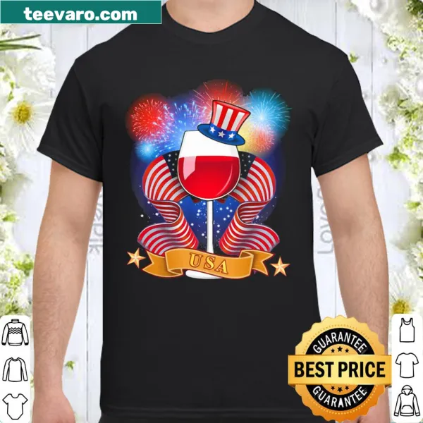 Design featuring wine, American flag, and fireworks.