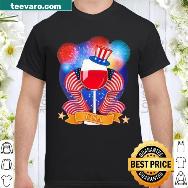 Patriotic shirt featuring wine and American flag design
