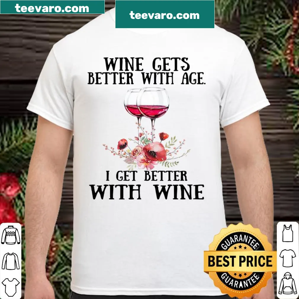 Playful shirt with typography about wine and aging.