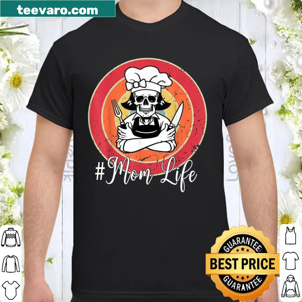 Vintage skull chef graphic celebrating mom life on a shirt