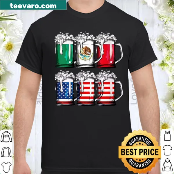 Illustrative T-shirt with American and Mexican flags and beer theme