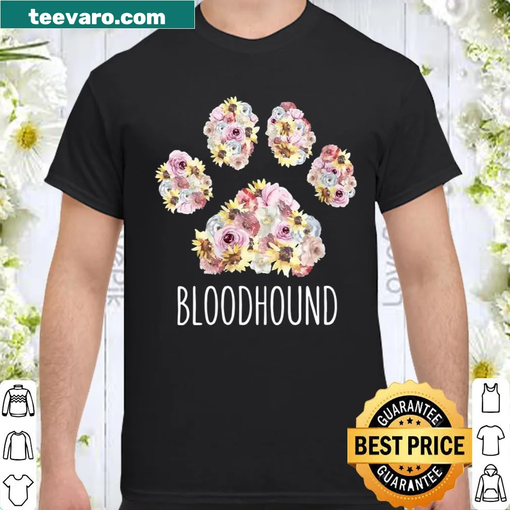 Floral paw print shirt for bloodhound dog moms