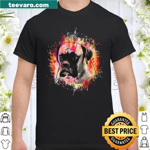 Artistic design of a boxer dog on a playful shirt.