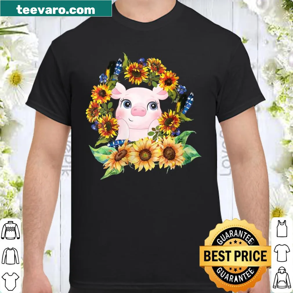 Cute pig design with sunflowers on a women's shirt