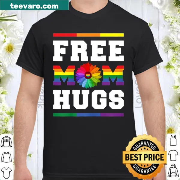 Floral design shirt with 'Free Mom Hugs' text for pride