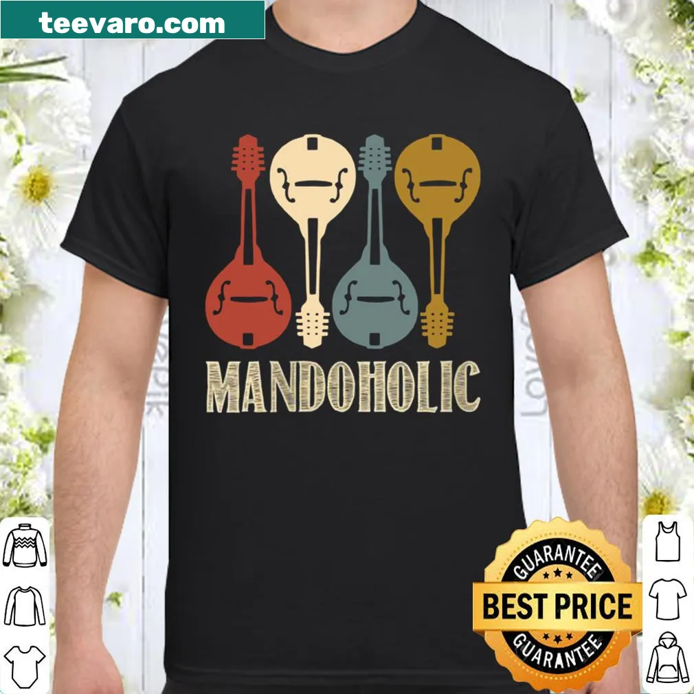 Artistic mandolin illustration with fun 'Mandoholic' text
