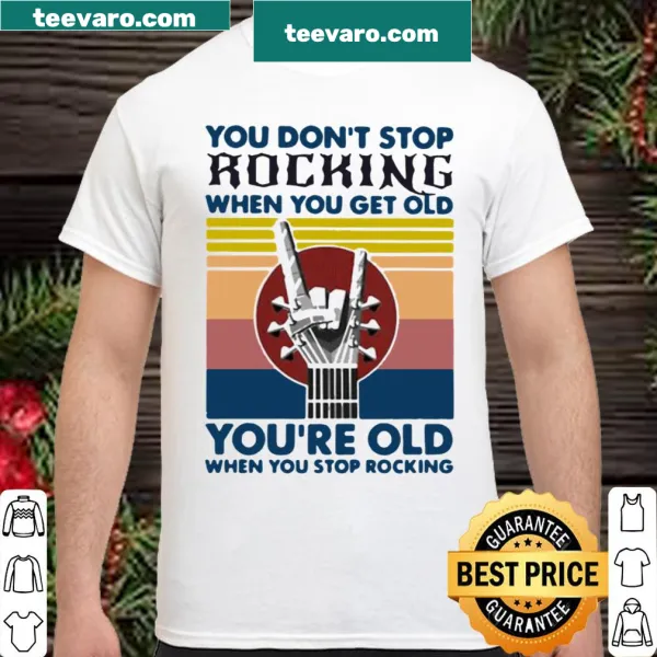 Vintage-style shirt with playful rock music quote about aging