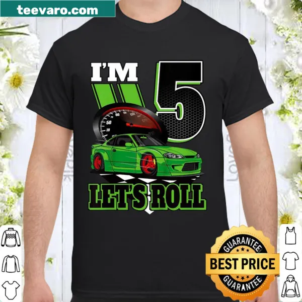 Race car themed shirt with '5 Years Old' text for birthday