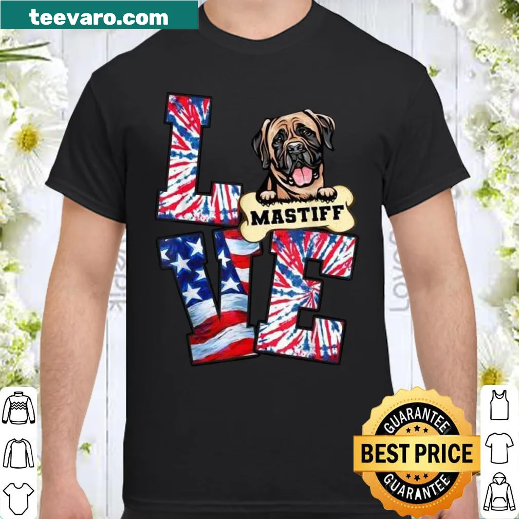 4th of July shirt with mastiff and American flag design