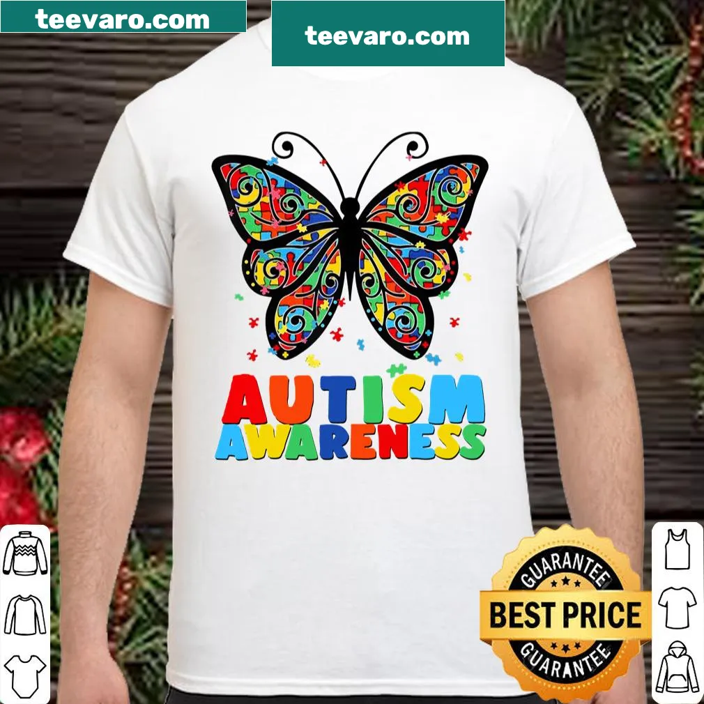 Butterfly design with puzzle pieces for autism awareness
