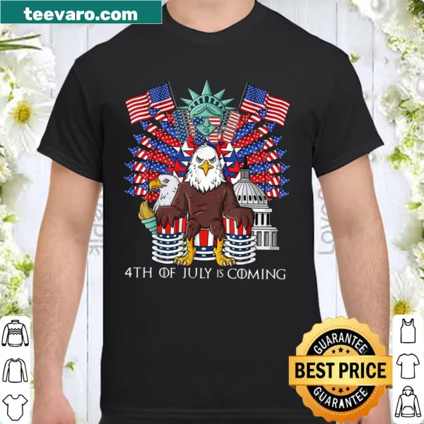 Illustration of a bald eagle on a throne with patriotic text