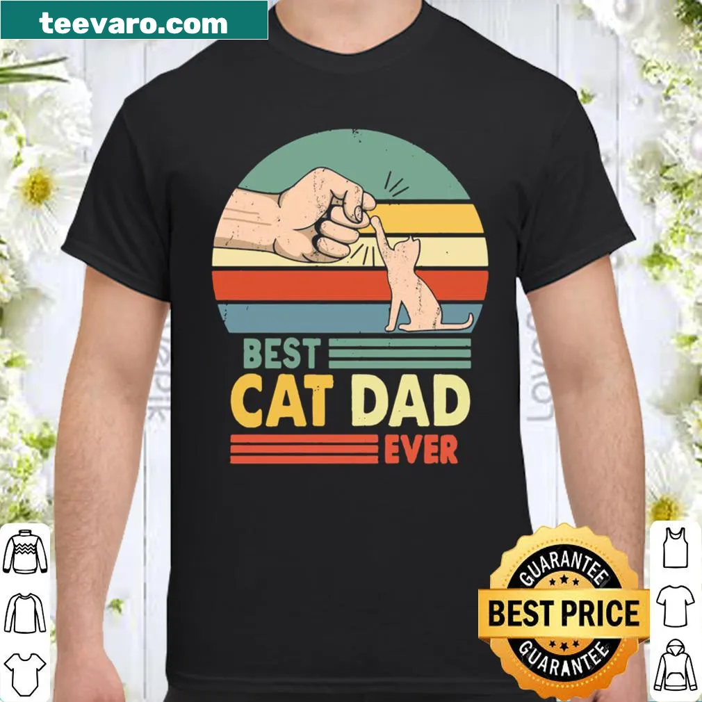 Retro shirt with cat paw and fist bump graphic for cat dads