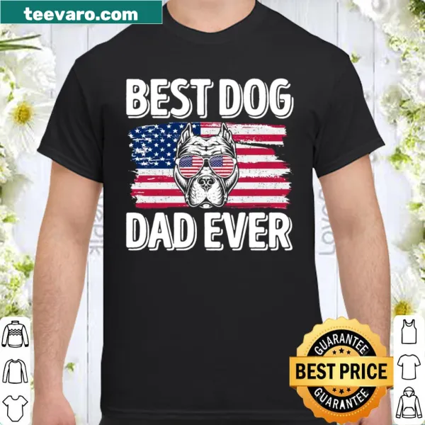 Vintage-style shirt for pitbull dog dads with American flag design and sunglasses.