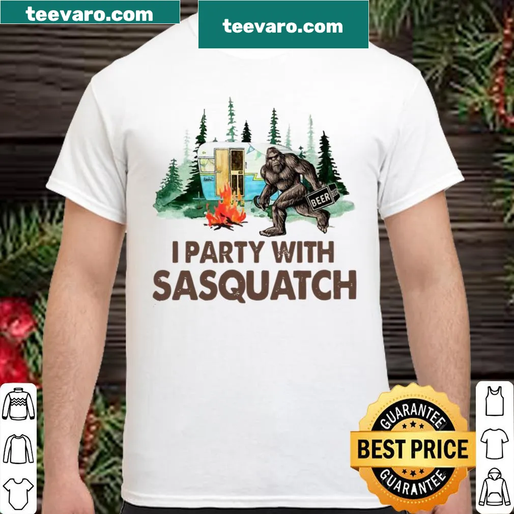 Illustrated Bigfoot camping design with a playful party theme