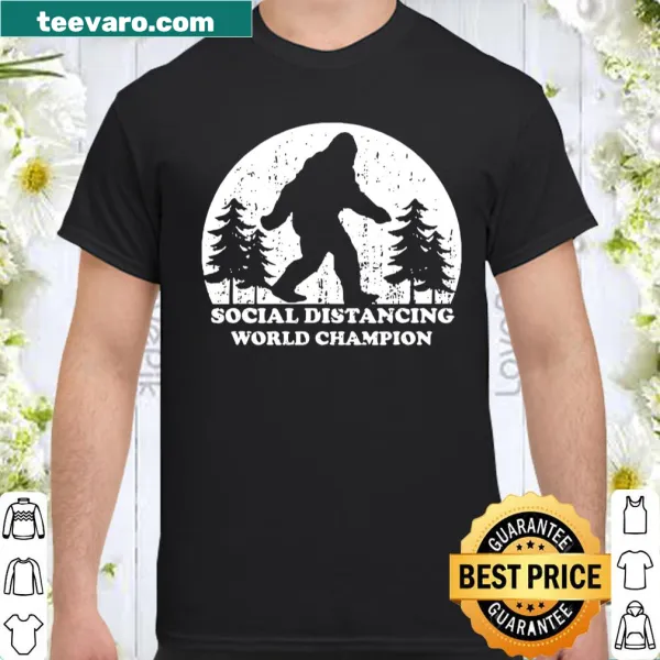Retro design featuring Bigfoot with the text 'Social Distancing Champion'