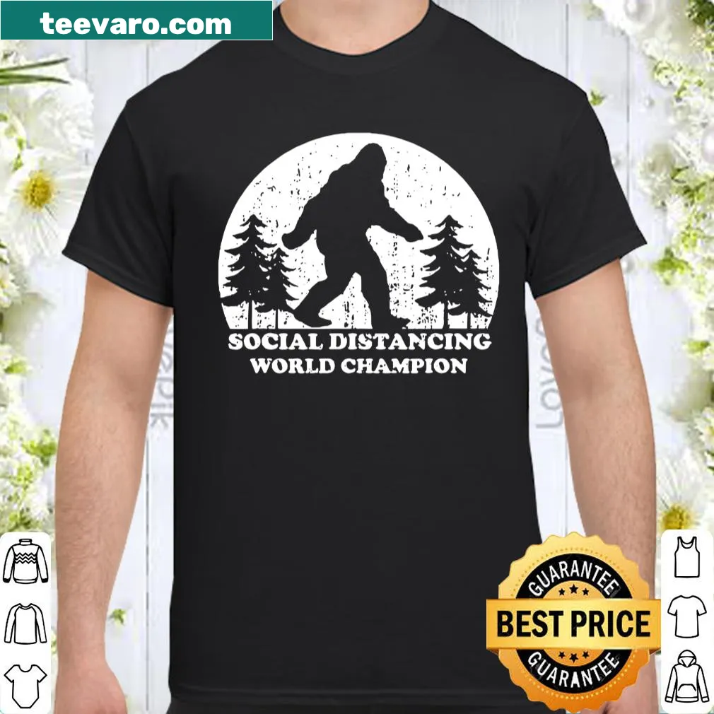 Retro design featuring Bigfoot with the text 'Social Distancing Champion'