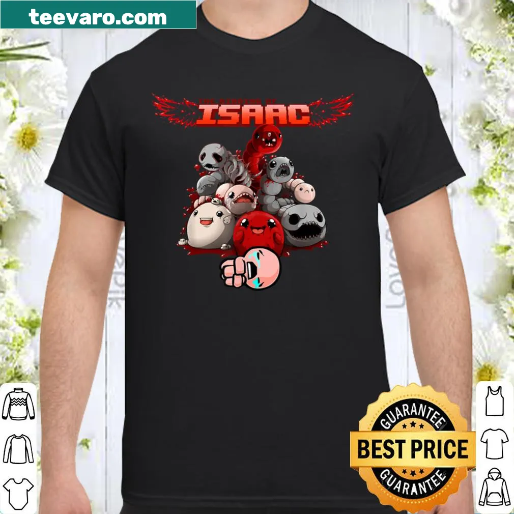 Bold text graphic of Binding Women Isaac on shirt