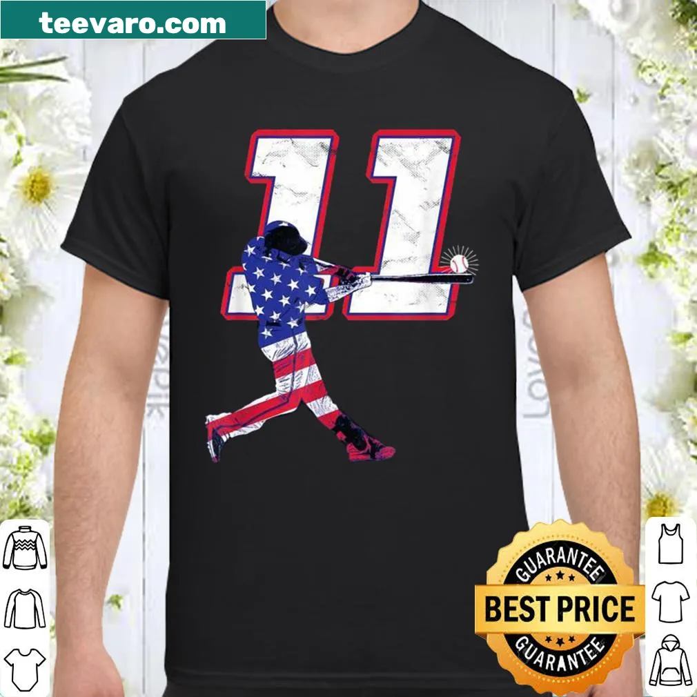 Athletic silhouette shirt featuring Brett Gardner and flag design