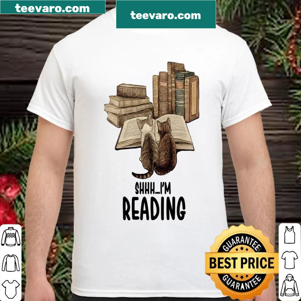 Fun graphic of a cat with text 'shhh I'm reading'