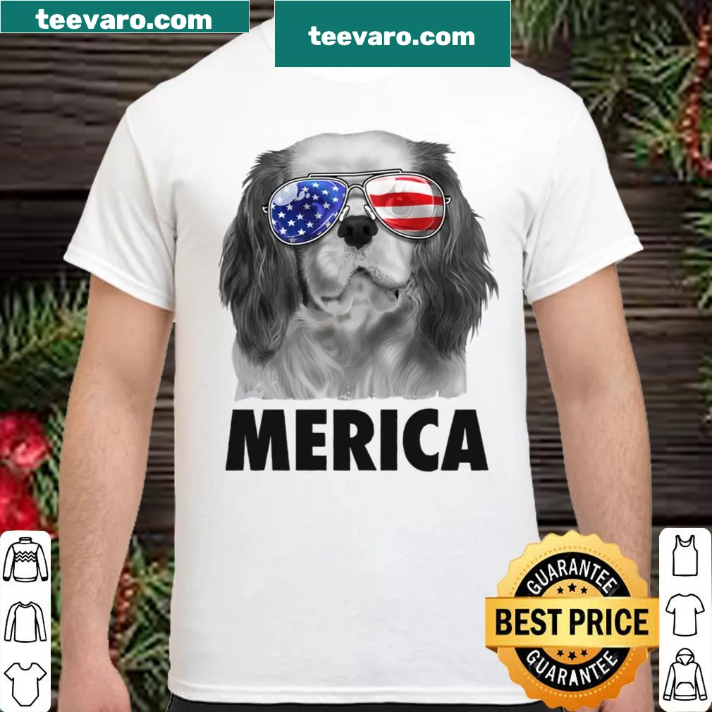 Cavalier King Charles Spaniel with American flag on a t-shirt