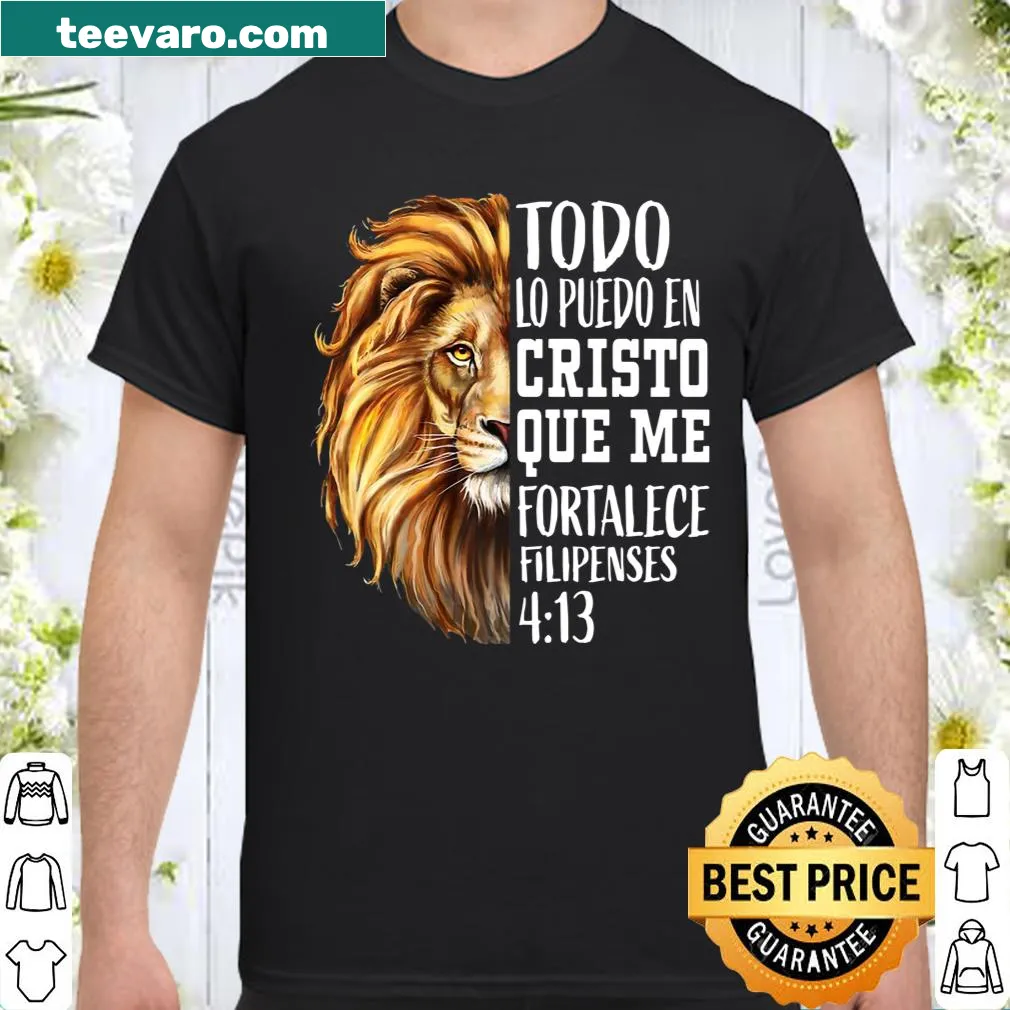Christian shirt featuring Philippians 4:13 and Lion of Judah