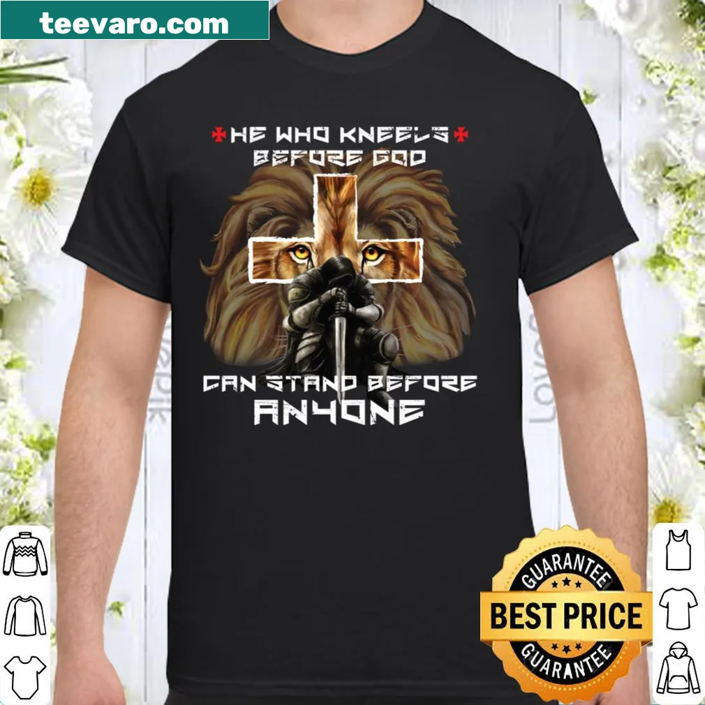 Vintage-style shirt with a lion and cross design symbolizing faith for dads.