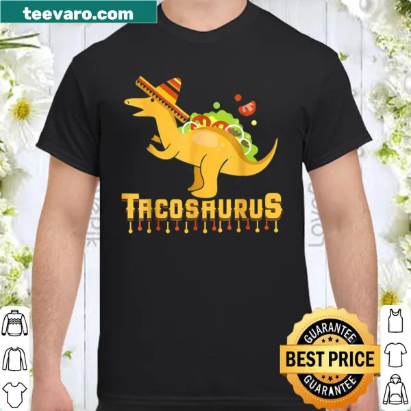 Cartoon dinosaur Tacosaurus with tacos for a fun kids shirt