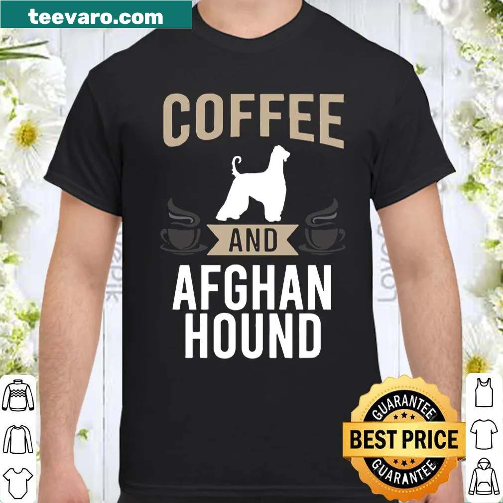 Illustration of an Afghan hound beside a coffee cup, perfect for dog lovers