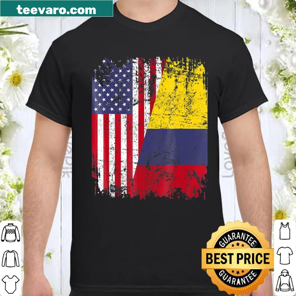 Half American flag and Colombian roots typography shirt