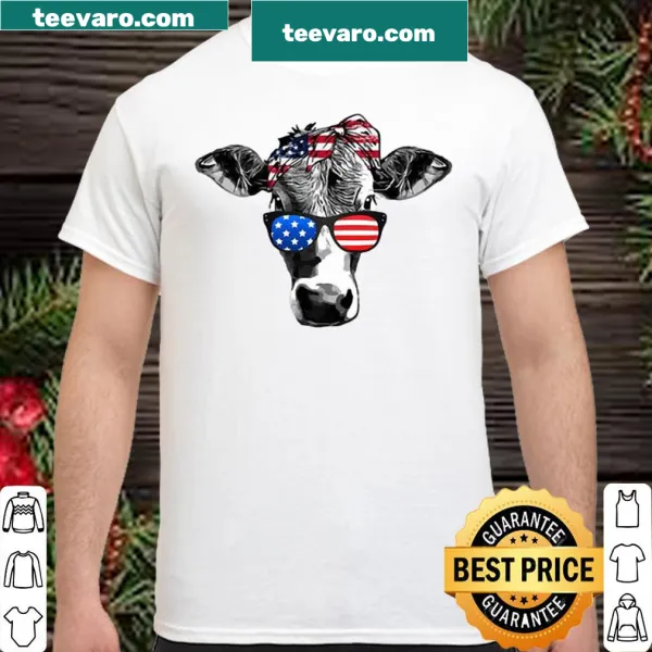 Playful cow graphic on a shirt for Fourth of July celebrations