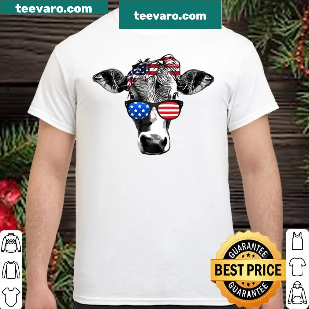 Playful cow graphic on a shirt for Fourth of July celebrations