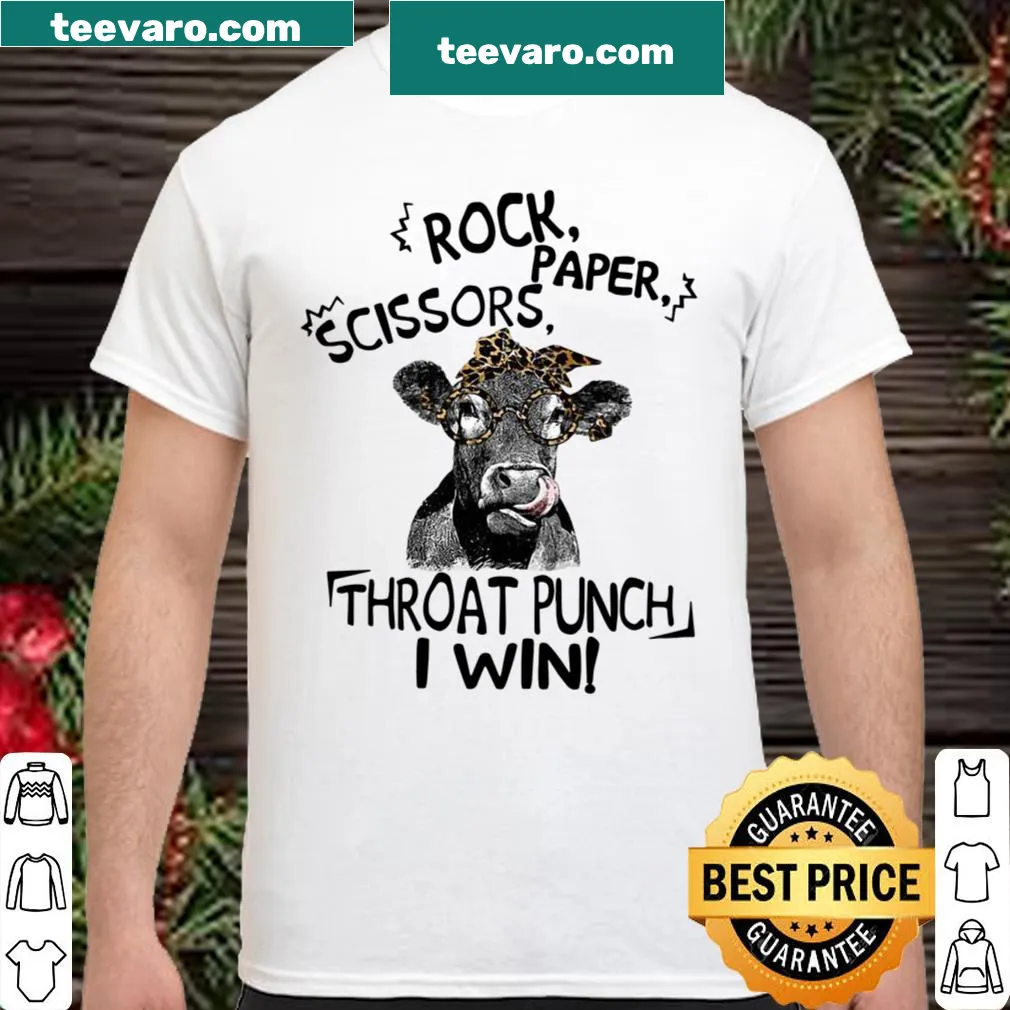 Funny cow graphic shirt about rock paper scissors