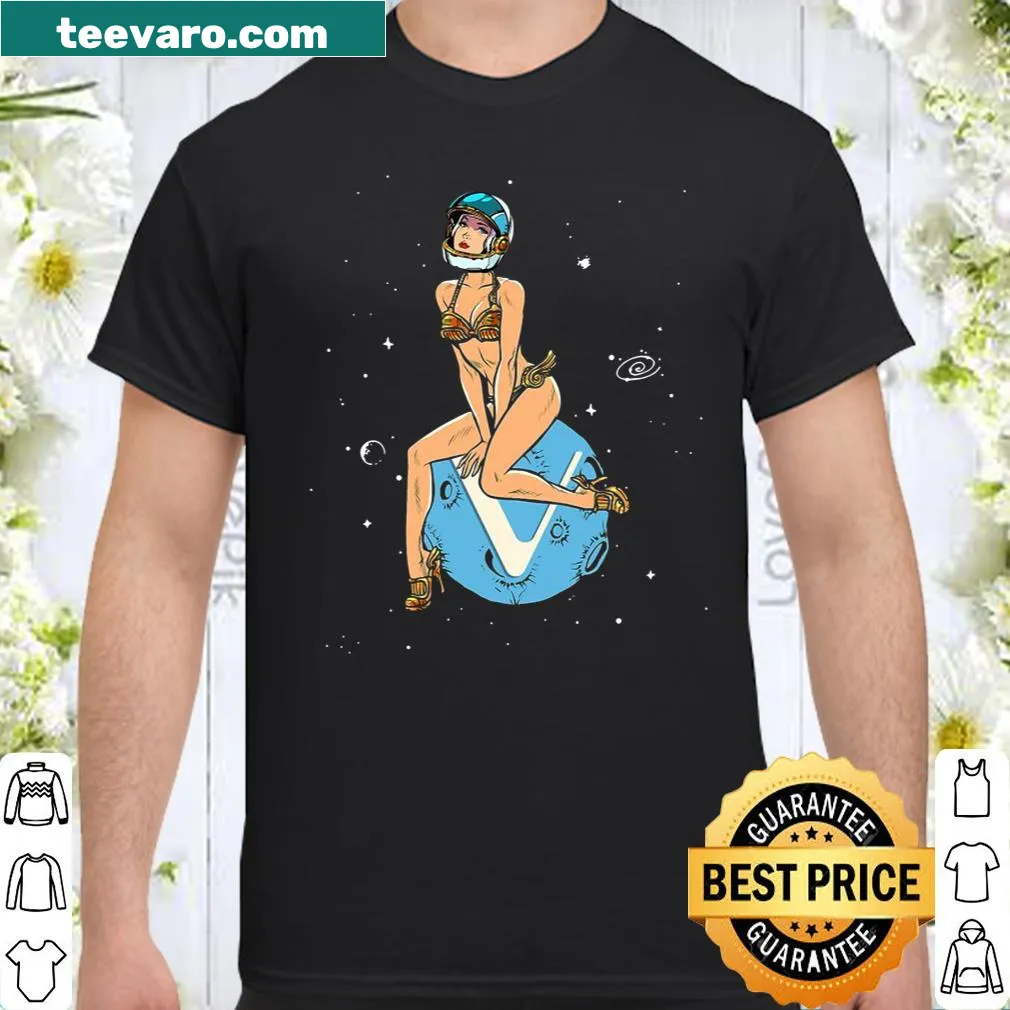 Pin-up girl cryptocurrency shirt with a humorous design