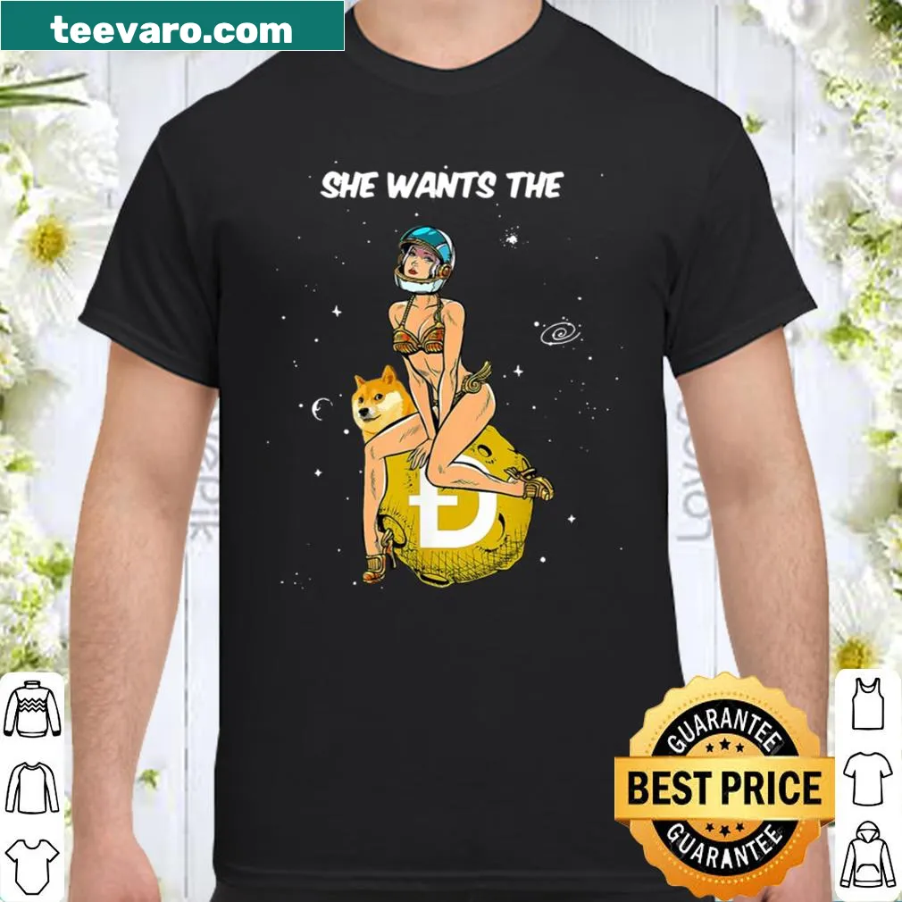Playful shirt featuring Doge Coin graphic and humorous text