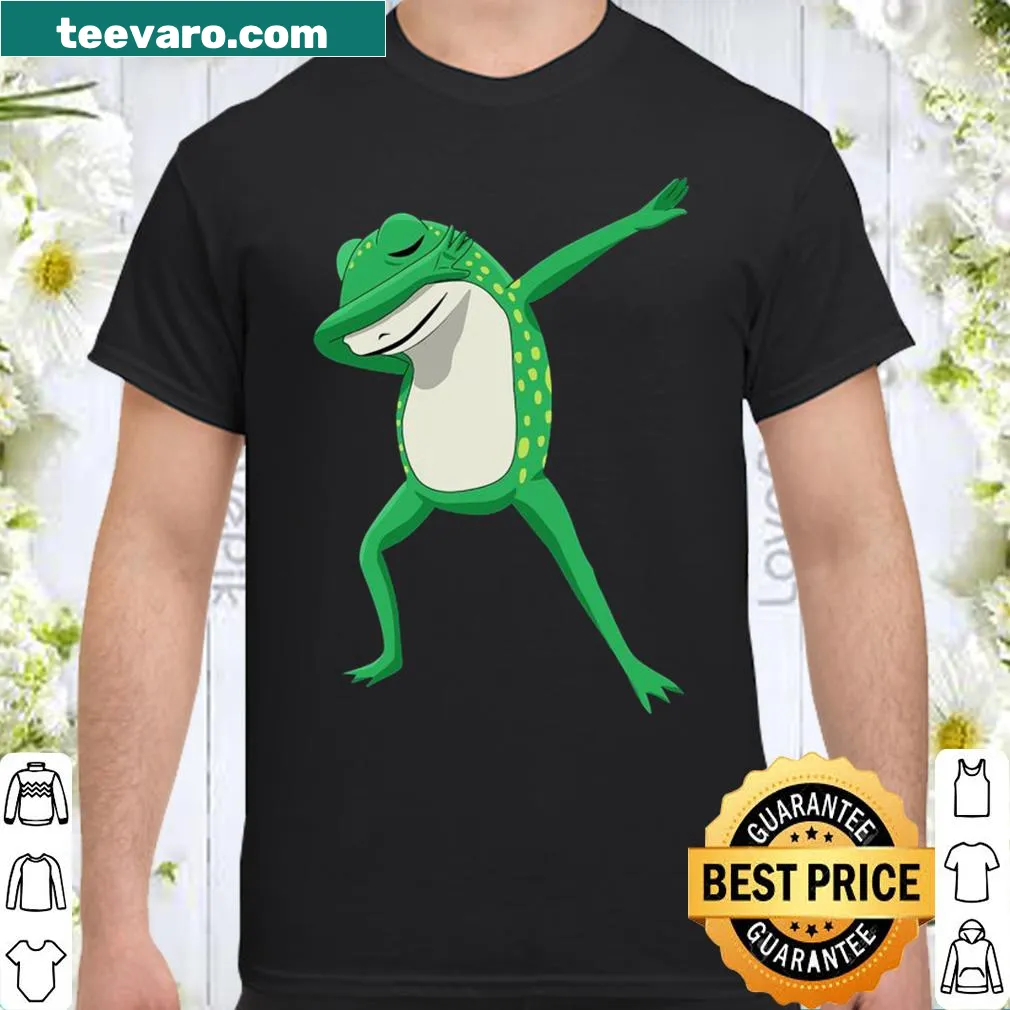 Playful shirt featuring a cartoon dabbing frog design for kids.