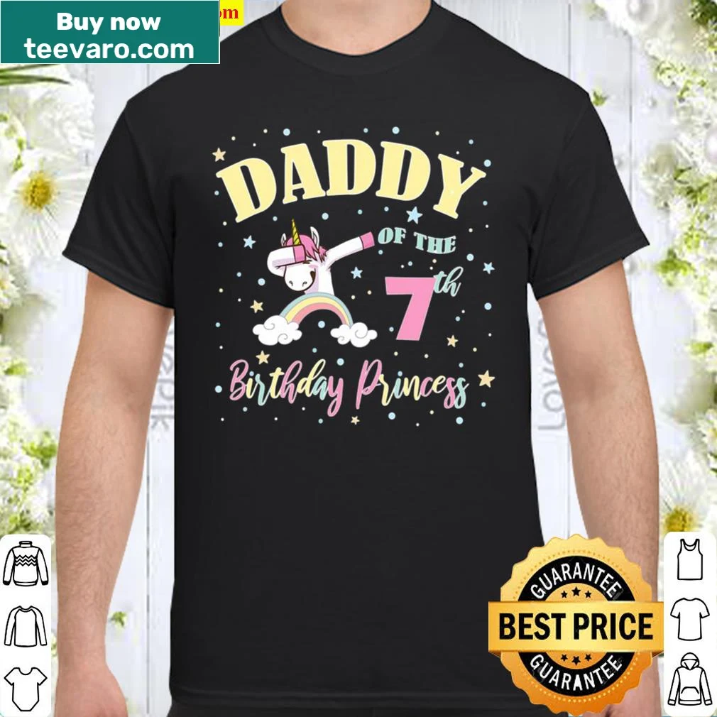 Cute unicorn-themed t-shirt for dads celebrating their daughter's 7th birthday