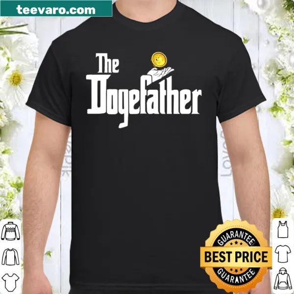 Humorous Dogecoin meme shirt with 'The Dogefather' text and dog graphic