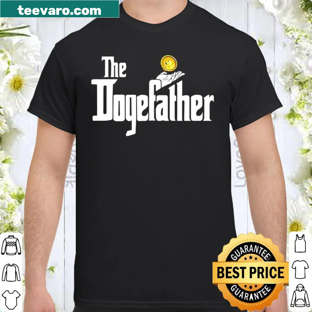 Humorous Dogecoin meme shirt with 'The Dogefather' text and dog graphic
