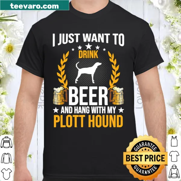 Illustrative dog lover shirt featuring a Plott Hound and beer theme.