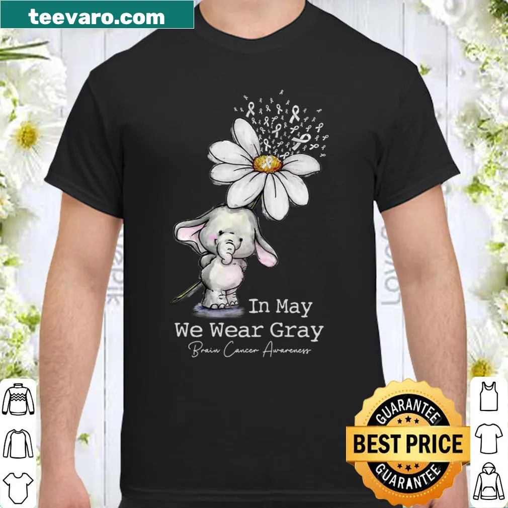 Shirt promoting brain cancer awareness with 'Elephant In May We Wear Gray'