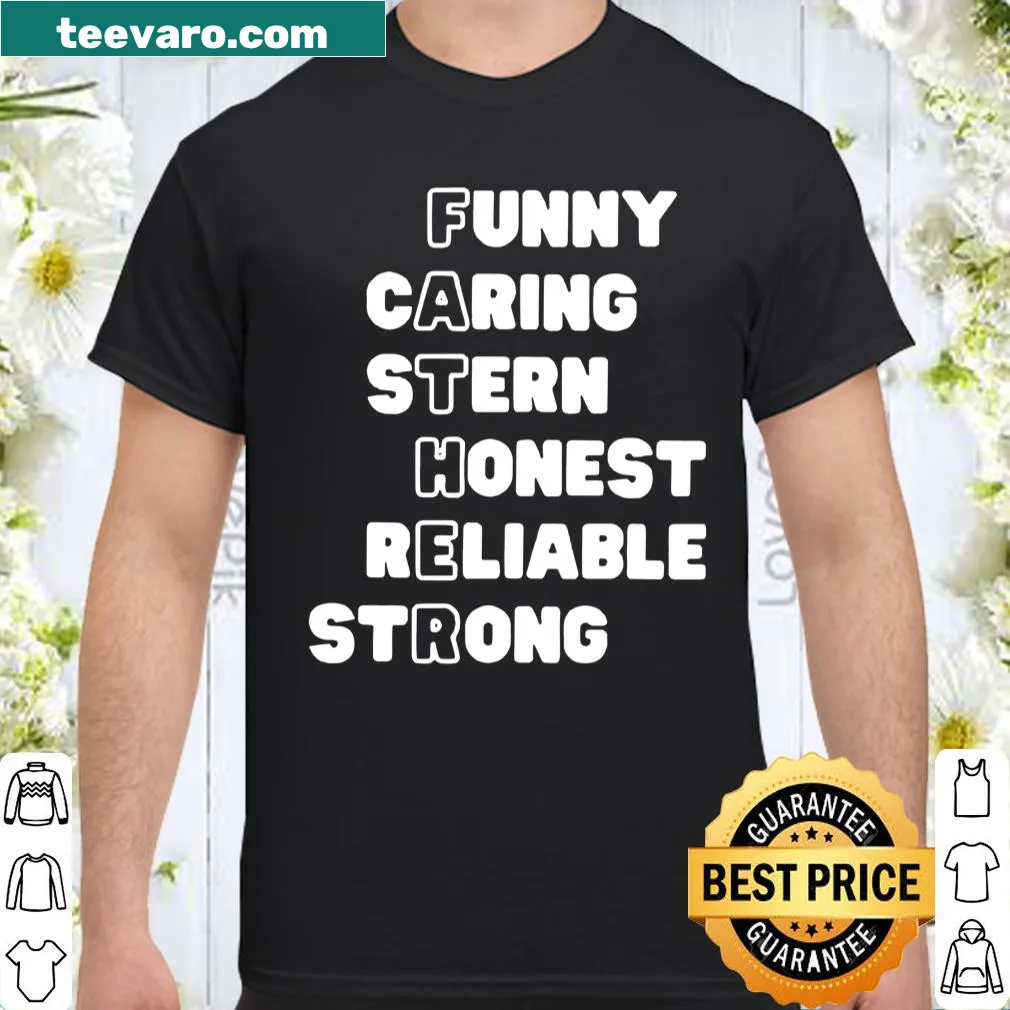 Typography t-shirt describing the qualities of a father with bold letters