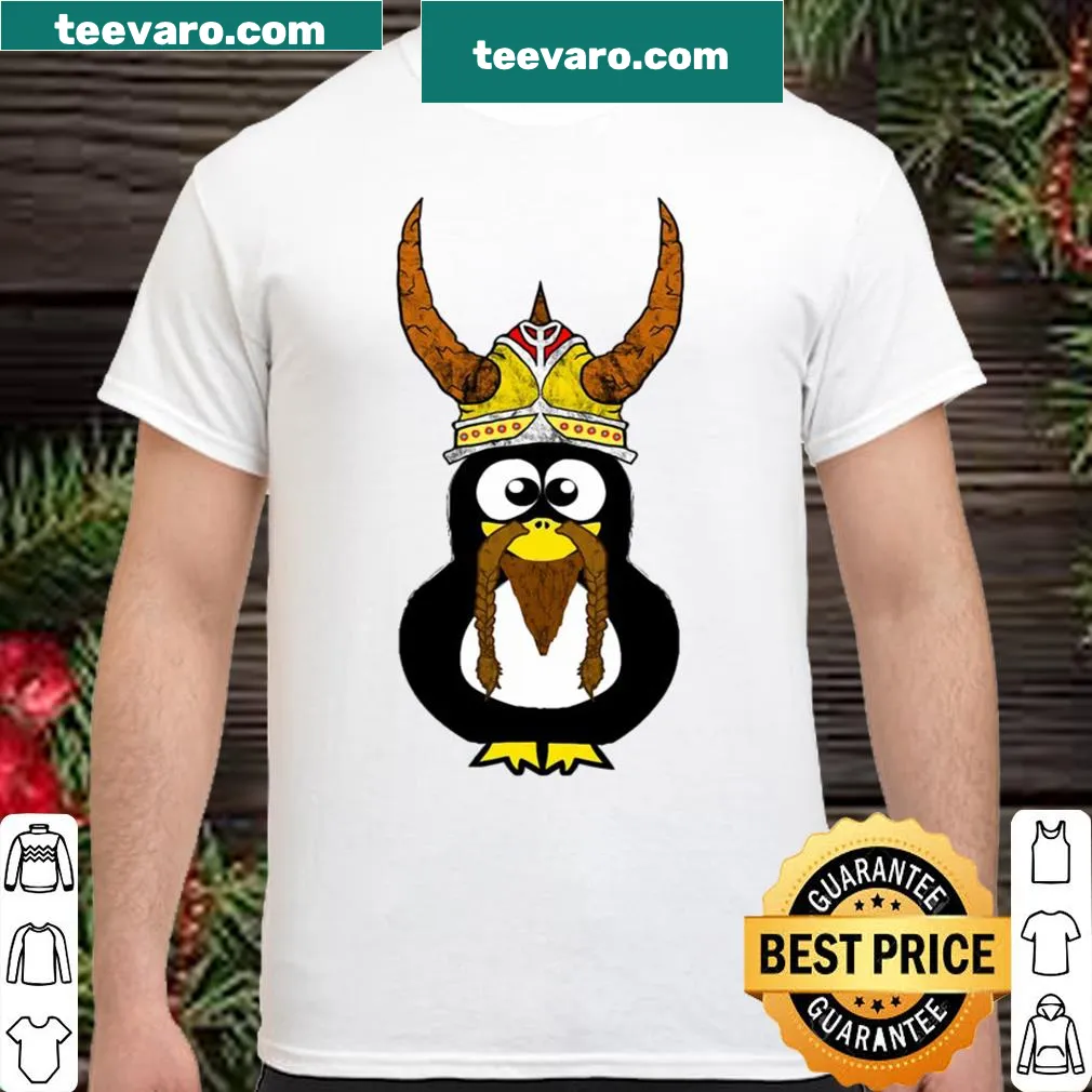 Cute shirt featuring a penguin in a Viking helmet illustration