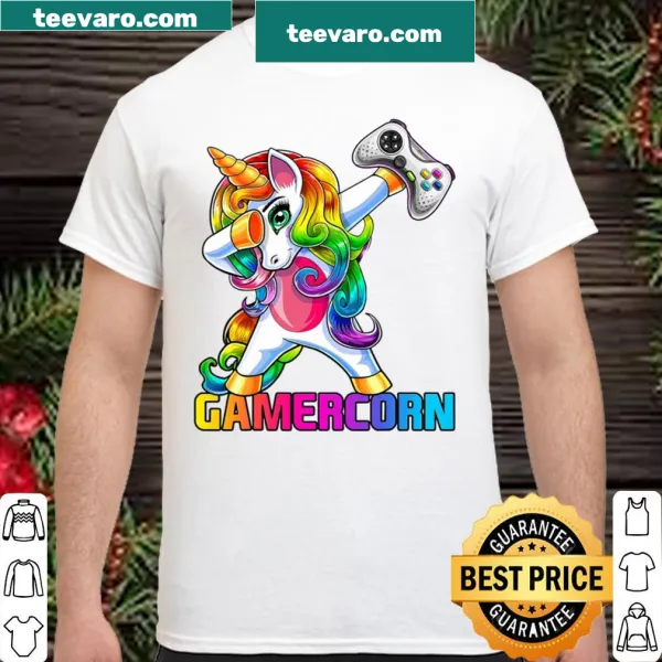 Dabbing unicorn and video game controller t-shirt design