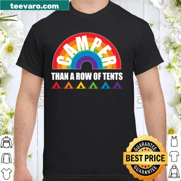 Funny cartoon-style shirt with rainbow flags and campers promoting LGBT awareness.