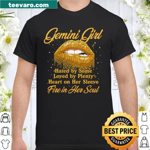Illustration of Gemini zodiac sign with the phrase 'Fire in her Soul' on a shirt