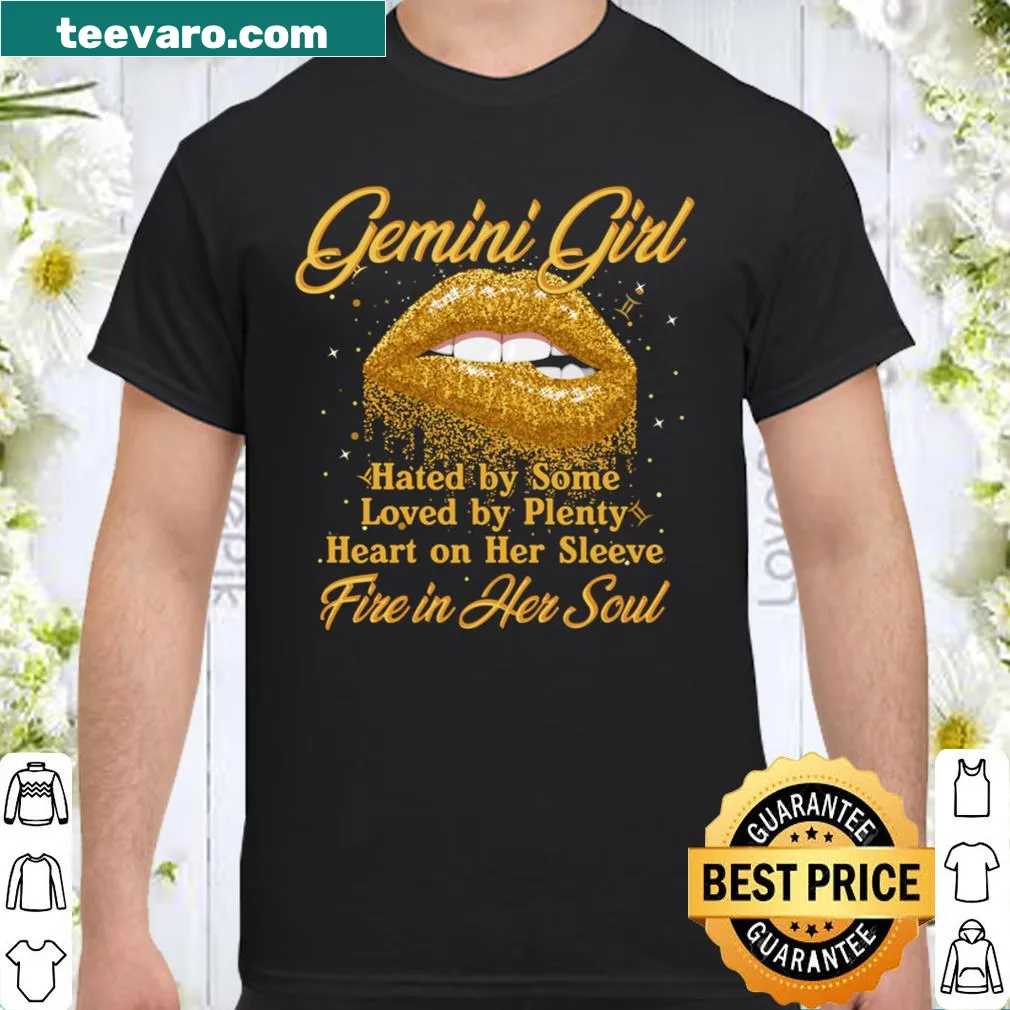 Illustration of Gemini zodiac sign with the phrase 'Fire in her Soul' on a shirt