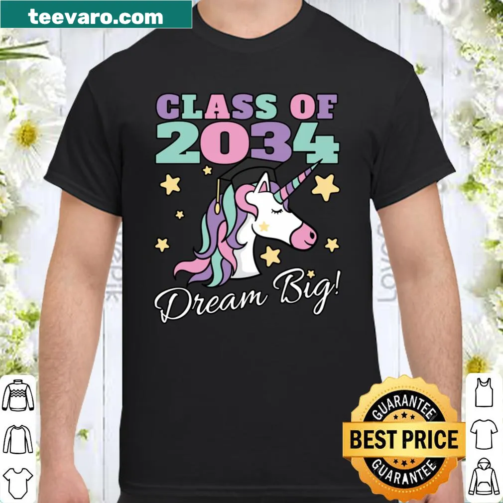 Cute unicorn t-shirt for girls with a Class of 2034 theme