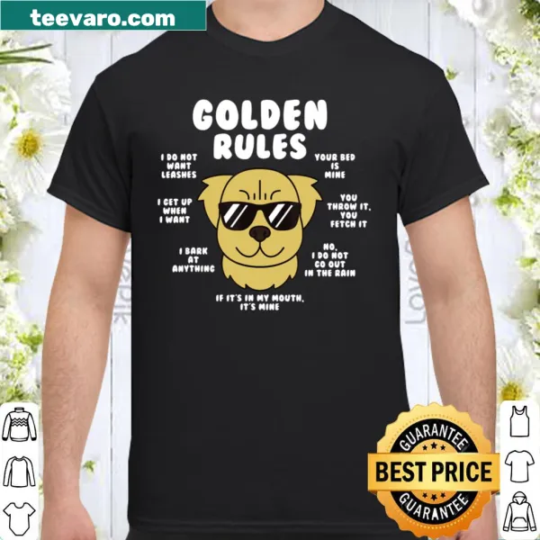 Graphic of a golden retriever with the text 'Golden Retriever Rules'.