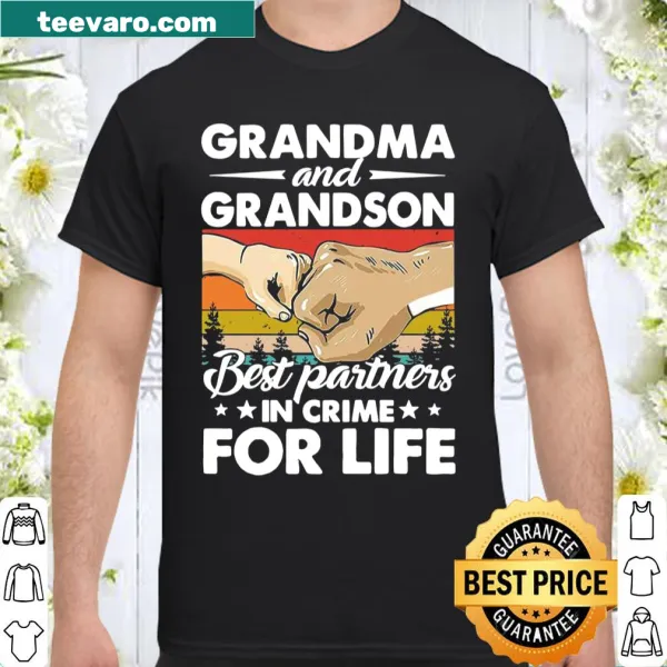 Vintage-style shirt with text about grandma and grandson partnership